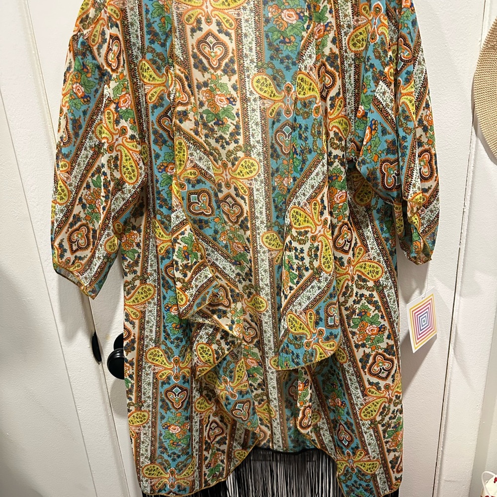 LuLaRoe Monroe Boho Floral Fringe Kimono SIZE SMALL